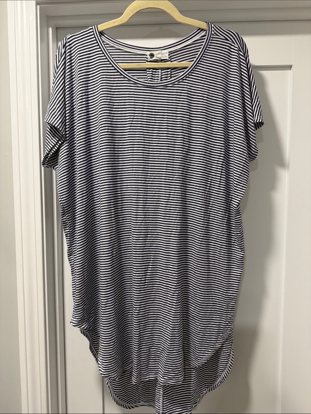 Anthropologie Navy & White Striped Short-Sleeve Tunic